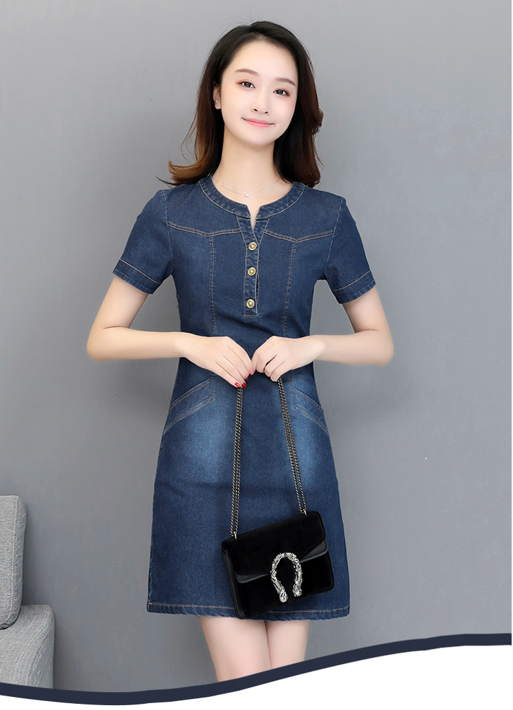 ĐẦM JEAN SUÔNG CỔ TRỤ TÚI XÉO